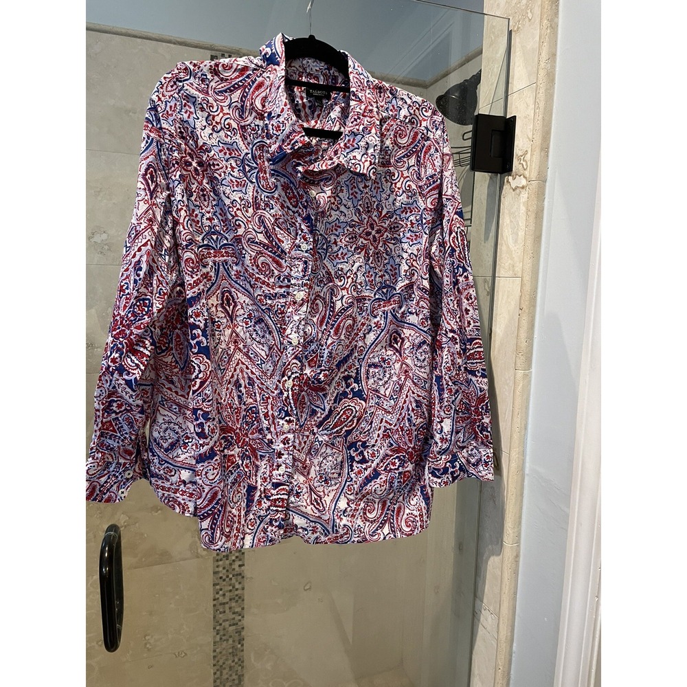 Talbots Red White Blue  paisley lightweight cotton button front collared top 3XP